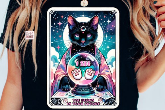 Black Cat Tarot Card PNG Crystal Ball: Mystical Design Asset