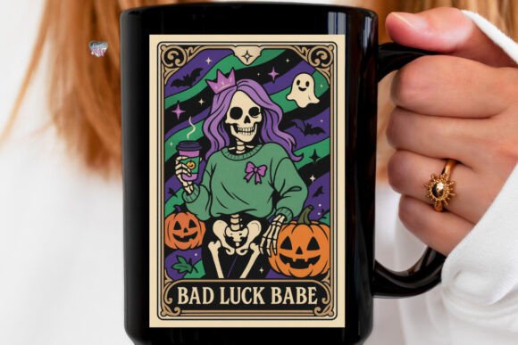 Embrace the Macabre Charm of Bad Luck Babe Tarot Card PNG Skeleton