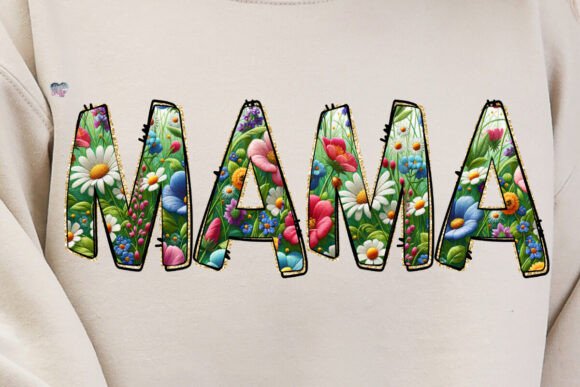 Faux Embroidered Floral Mama PNG: A Designer's Delight