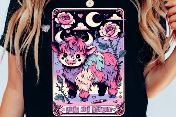 Highland Cow Tarot PNG: Pastel Goth Cute Design Asset